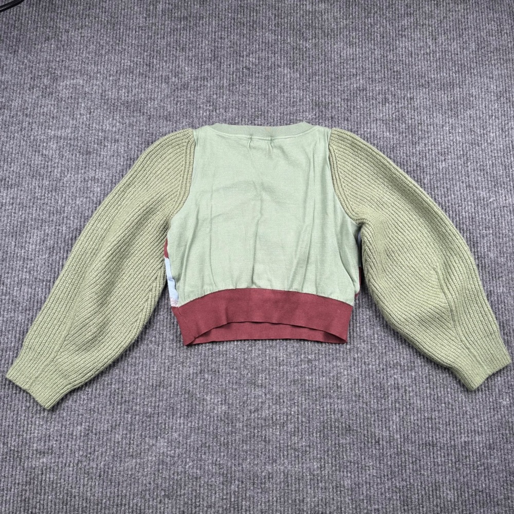 Lily Landscape Scenic Knit Cropped Sweater Colorblock Artsy Boho V Neck XS‎ 936 - Picture 10 of 11